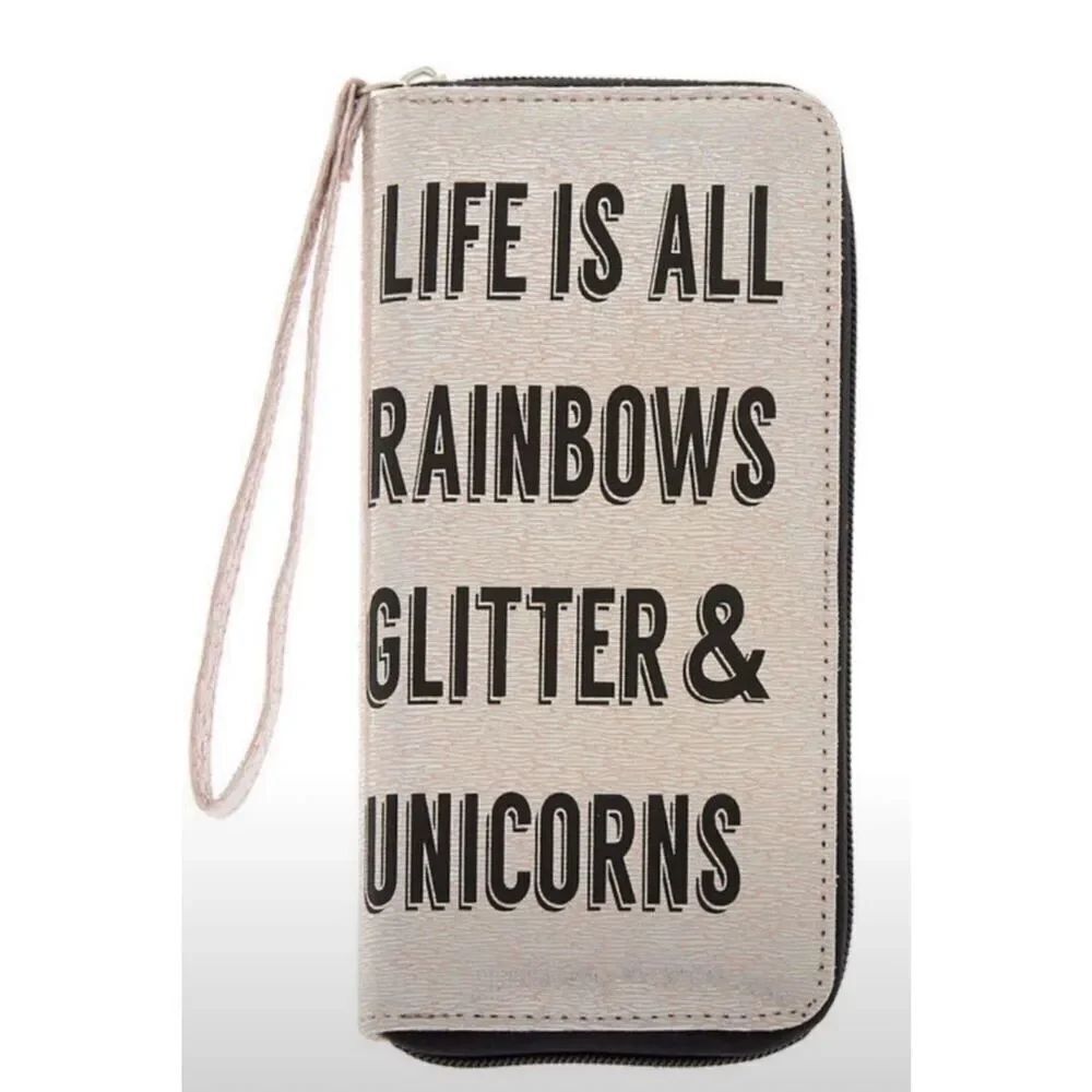 NWT Claires Life is Rainbows Glitter & Unicorns Metallic Iridescent Wallet